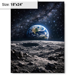 Apollo 8 Earthrise over lunar desolation metal print on a plain backdrop in size 18"x24".