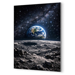 Apollo 8 Earthrise over lunar desolation metal print mockup