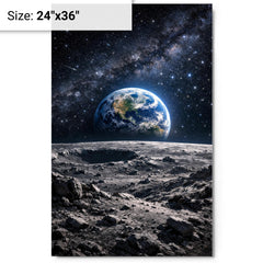 Apollo 8 Earthrise over lunar desolation metal print on a plain backdrop in size 24"x36".