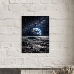 Apollo 8 Earthrise over lunar desolation metal print mockup