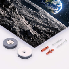 Apollo 8 Earthrise over lunar desolation metal print mockup