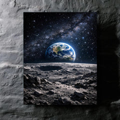 Apollo 8 Earthrise over lunar desolation metal print mockup