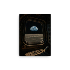 Apollo 8 Earthrise through command module window canvas print on a plain backdrop in size 12"x16".