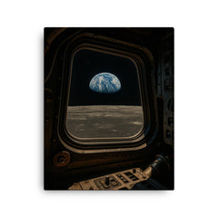 Apollo 8 Earthrise through command module window canvas print on a plain backdrop in size 16"x20".