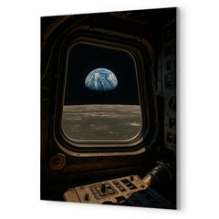 Apollo 8 Earthrise through command module window metal print mockup