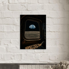 Apollo 8 Earthrise through command module window metal print mockup