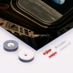 Apollo 8 Earthrise through command module window metal print mockup