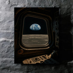 Apollo 8 Earthrise through command module window metal print mockup