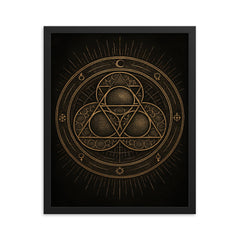 Apollonian gasket like engraved occult geometry framed print on a plain backdrop in size 16"x20".