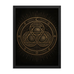 Apollonian gasket like engraved occult geometry framed print on a plain backdrop in size 18"x24".