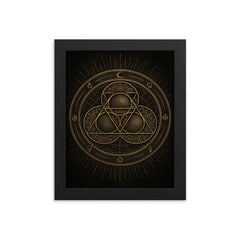 Apollonian gasket like engraved occult geometry framed print on a plain backdrop in size 8"x10".