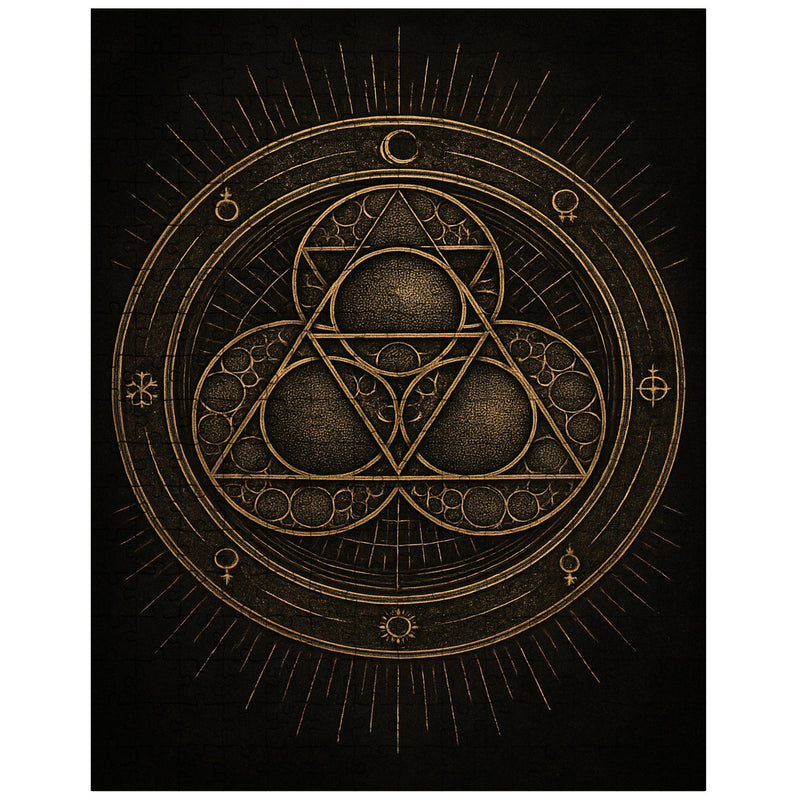 Apollonian gasket like engraved occult geometry jigsaw puzzle