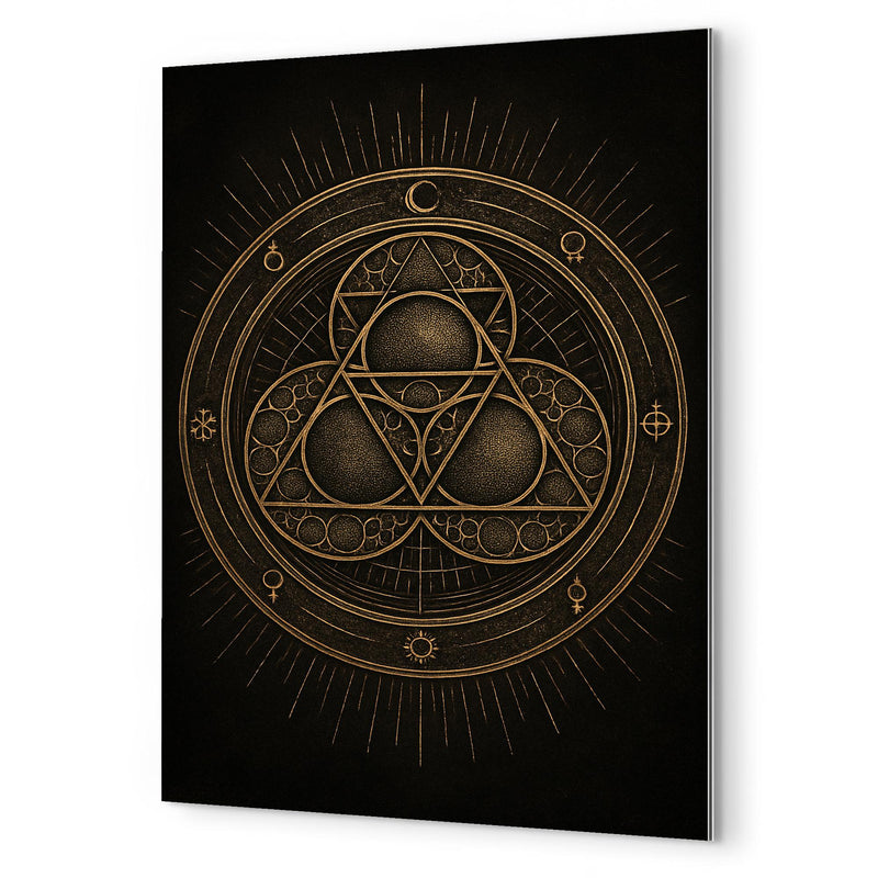 Apollonian gasket like engraved occult geometry metal print mockup