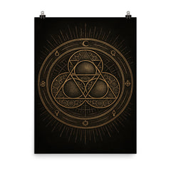 Apollonian gasket like engraved occult geometry poster on a plain backdrop in size 8"x10".