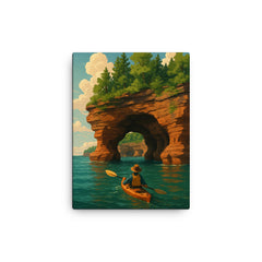 Apostle Island Sea Caves Wisconsin USA canvas print on a plain backdrop in size 12"x16".