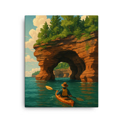 Apostle Island Sea Caves Wisconsin USA canvas print on a plain backdrop in size 16"x20".