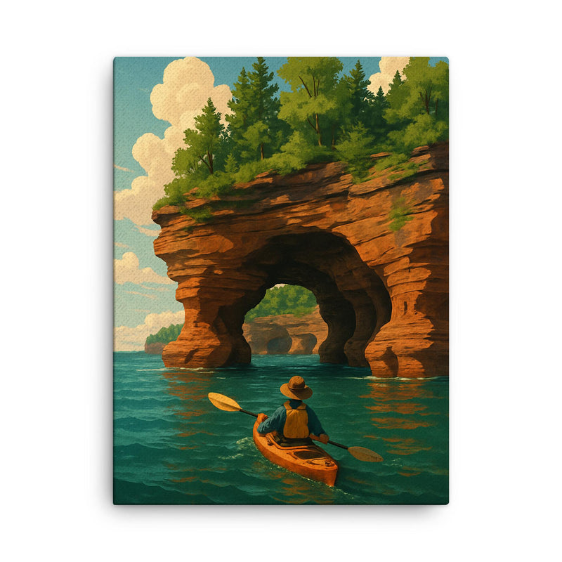 Apostle Island Sea Caves Wisconsin USA canvas print on a plain backdrop in size 18