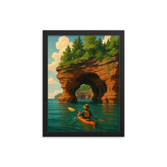 Apostle Island Sea Caves Wisconsin USA framed print on a plain backdrop in size 12"x16".