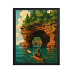 Apostle Island Sea Caves Wisconsin USA framed print on a plain backdrop in size 16"x20".