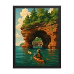 Apostle Island Sea Caves Wisconsin USA framed print on a plain backdrop in size 18"x24".