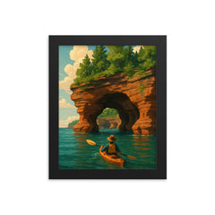 Apostle Island Sea Caves Wisconsin USA framed print on a plain backdrop in size 8"x10".