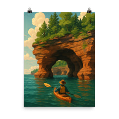 Apostle Island Sea Caves Wisconsin USA poster on a plain backdrop in size 8"x10".