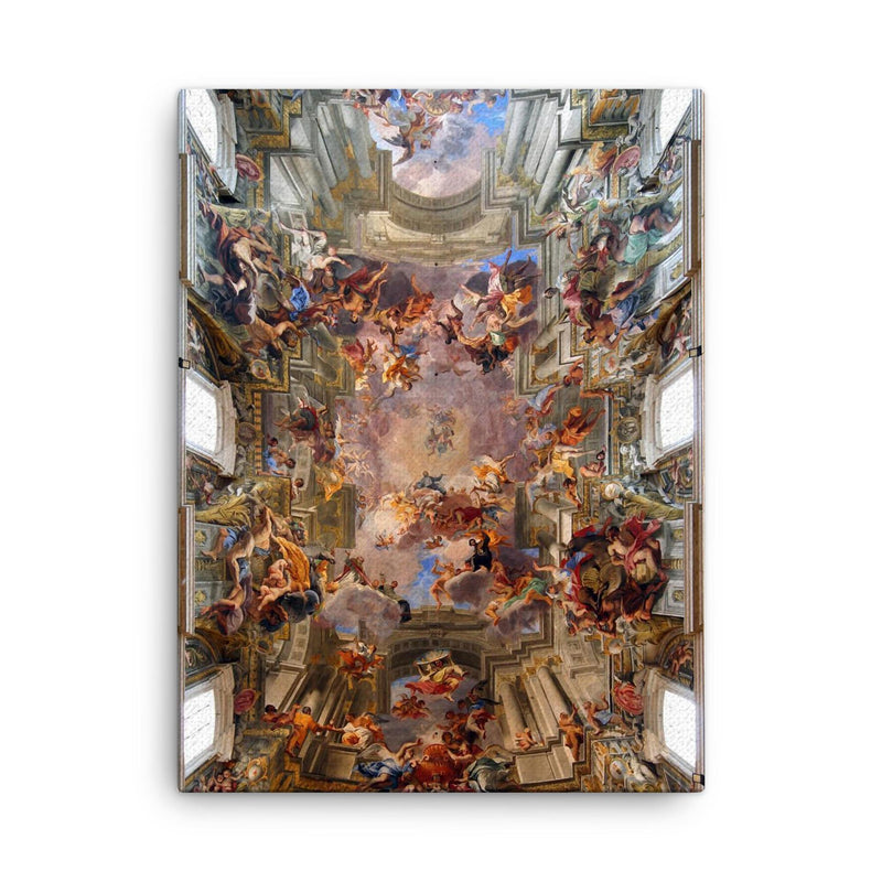 Apotheosis of S. Ignatius by Andrea Pozzo, 300-Year-Old Fresco canvas print on a plain backdrop in size 18