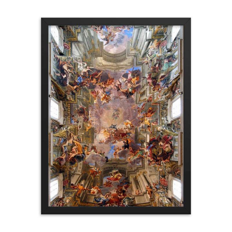 Apotheosis of S. Ignatius by Andrea Pozzo, 300-Year-Old Fresco framed print on a plain backdrop in size 18