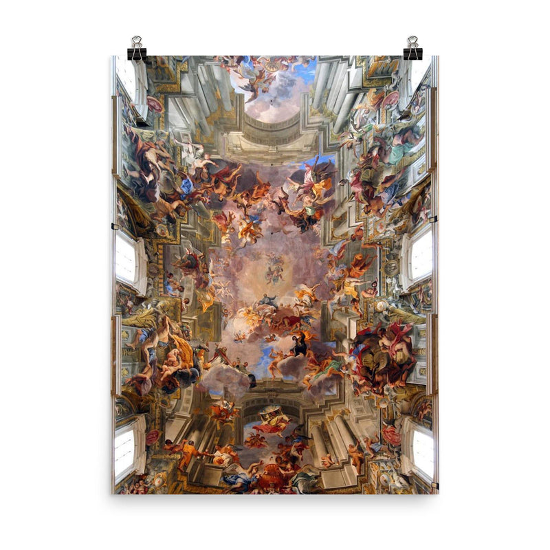 Apotheosis of S. Ignatius by Andrea Pozzo, 300-Year-Old Fresco poster on a plain backdrop in size 8