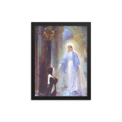 Apparition of the Virgin Mary by Thomas Georg Driendl, 1909 framed print on a plain backdrop in size 12"x16".