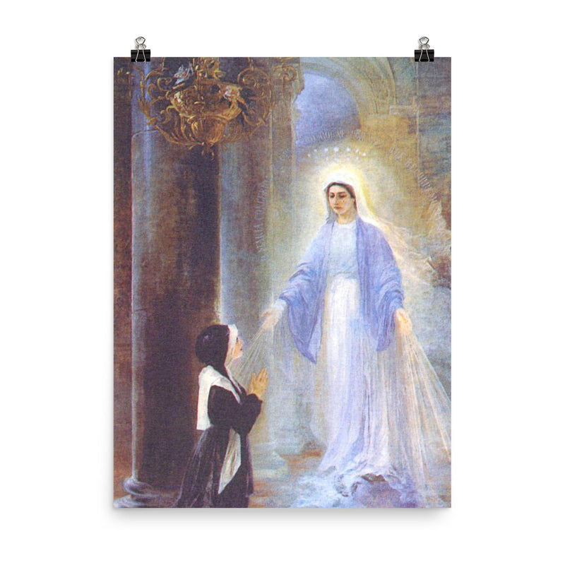 Apparition of the Virgin Mary by Thomas Georg Driendl, 1909 poster on a plain backdrop in size 8