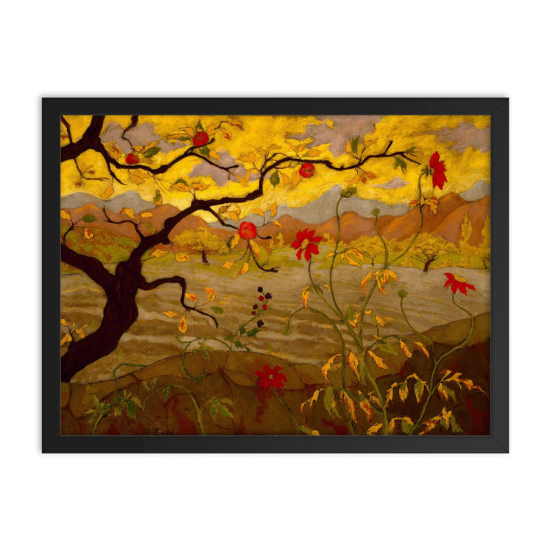Apple Tree with Red Fruit by Paul Ranson framed print on a plain backdrop in size 18