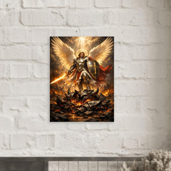 Archangel Michael over shattered infernal armor metal print mockup