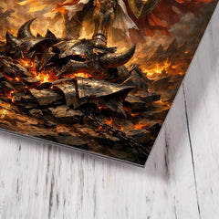 Archangel Michael over shattered infernal armor metal print mockup