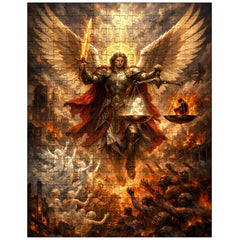 Archangel Michael weighing souls over a ruined city jigsaw puzzle
