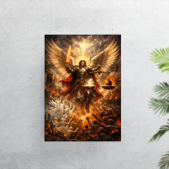 Archangel Michael weighing souls over a ruined city poster 7