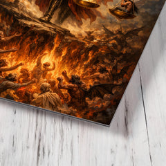 Archangel Michael weighing souls over burning abyss metal print mockup