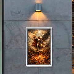 Archangel Michael weighing souls over burning abyss poster 2