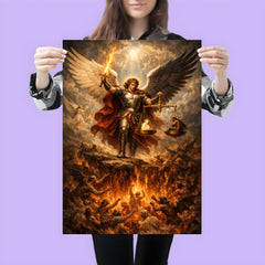 Archangel Michael weighing souls over burning abyss poster 3