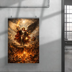 Archangel Michael weighing souls over burning abyss poster 4