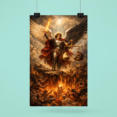 Archangel Michael weighing souls over burning abyss poster 6