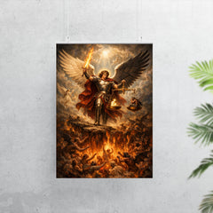 Archangel Michael weighing souls over burning abyss poster 7