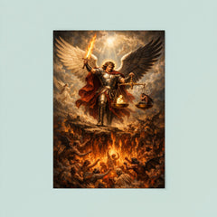 Archangel Michael weighing souls over burning abyss poster 8