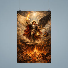 Archangel Michael weighing souls over burning abyss poster 9