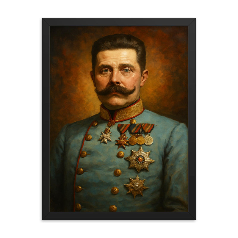 Archduke Franz Ferdinand framed print on a plain backdrop in size 18