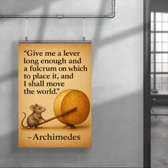 archimedes quote lever fulcrum tiny mouse moves cheese poster 4