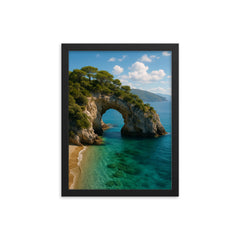 Arco Naturale di Palinuro Cilento Italy framed print on a plain backdrop in size 12"x16".