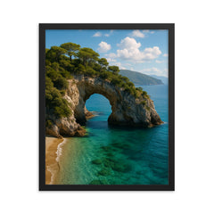 Arco Naturale di Palinuro Cilento Italy framed print on a plain backdrop in size 16"x20".