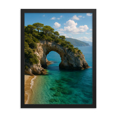 Arco Naturale di Palinuro Cilento Italy framed print on a plain backdrop in size 18"x24".