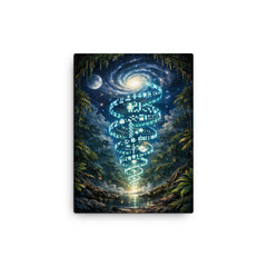 Arecibo message spiraling through jungle night canvas print on a plain backdrop in size 12"x16".